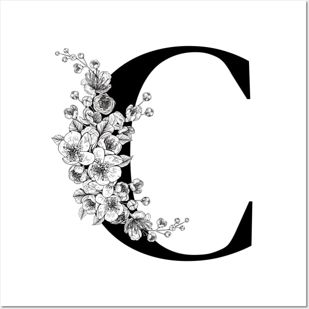 C alphabet Botanical cherry blossom sakura flowers Wall Art by JunThara